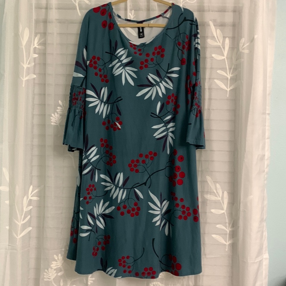 Agnes & Dora Dress sz XL Unique Peasant Bell Sleeves Teal Red Purple